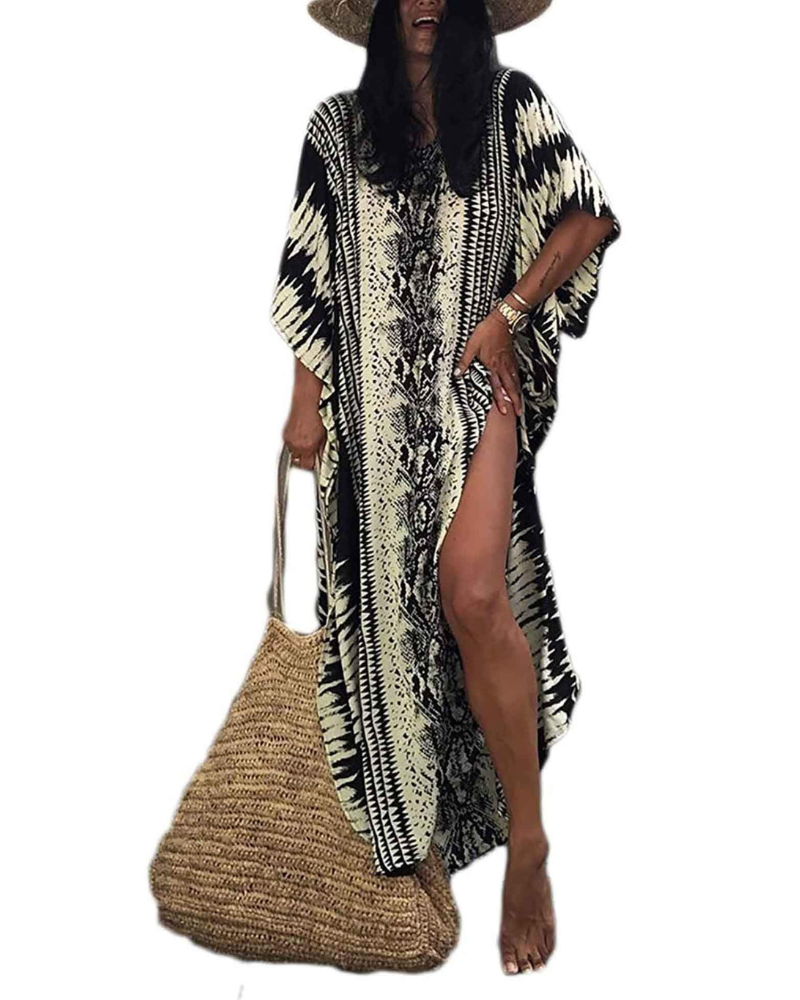 Isabelle Vestido Kaftán Maxi Mujer – Rayon Ligero con V-Cuello y Cinturón