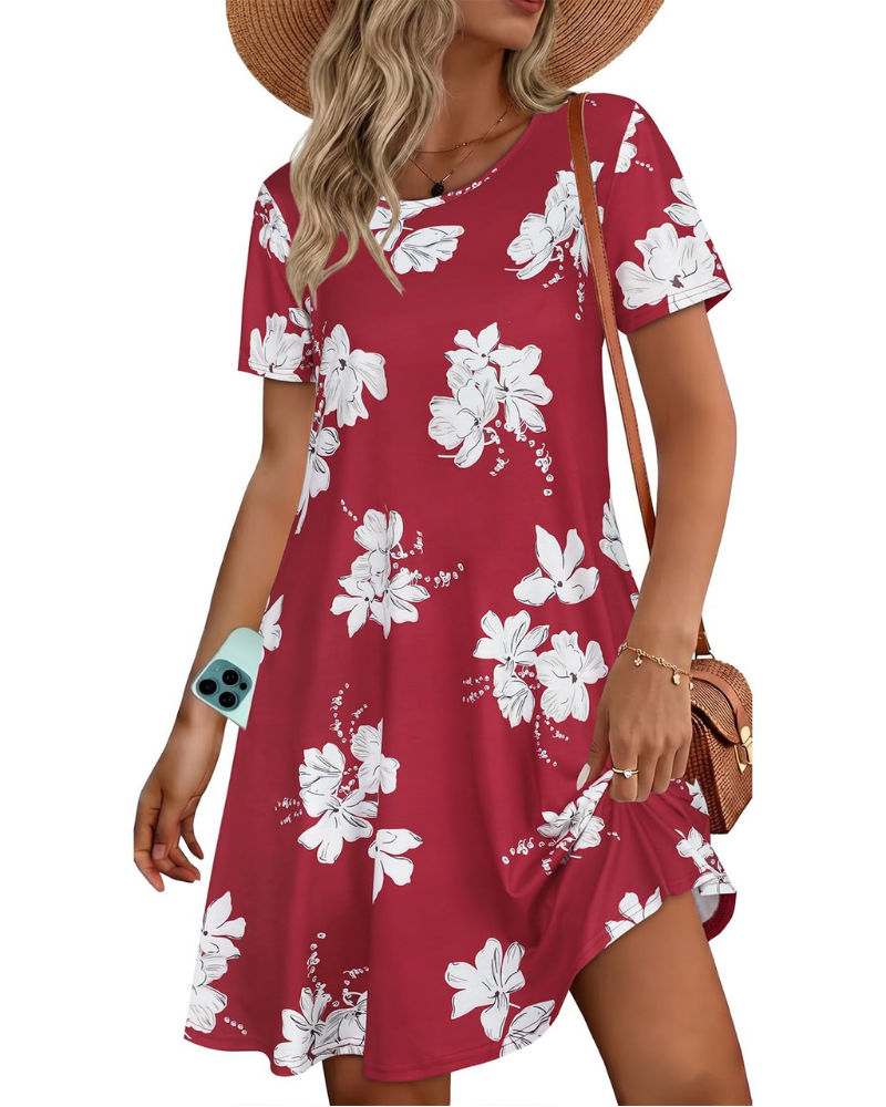 Nora Vestido Camiseta Mujer – Manga Corta con Bolsillos y Corte Fluido