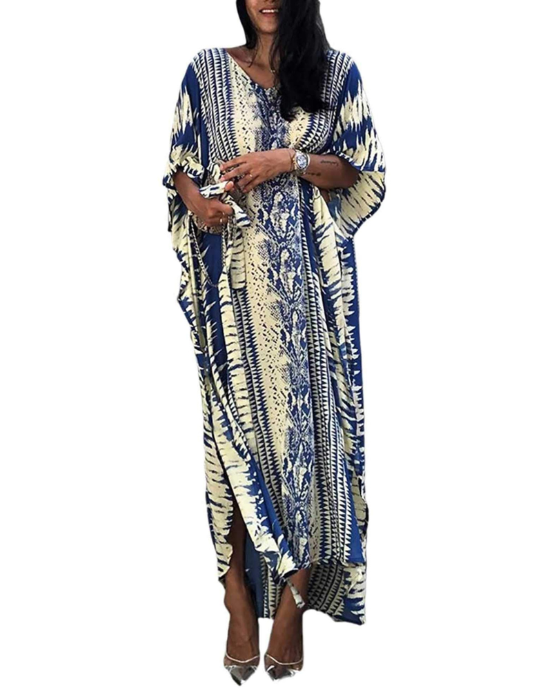 Isabelle Vestido Kaftán Maxi Mujer – Rayon Ligero con V-Cuello y Cinturón