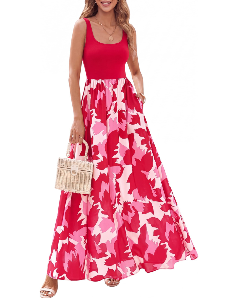 Juliet Vestido Maxi Mujer – Floral Boho, Sin Mangas, Cuello Scoop y Corte Línea A