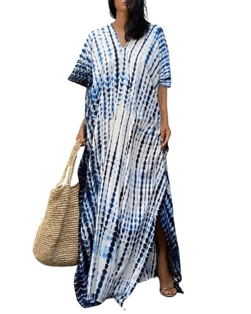 Isabelle Vestido Kaftán Maxi Mujer – Rayon Ligero con V-Cuello y Cinturón