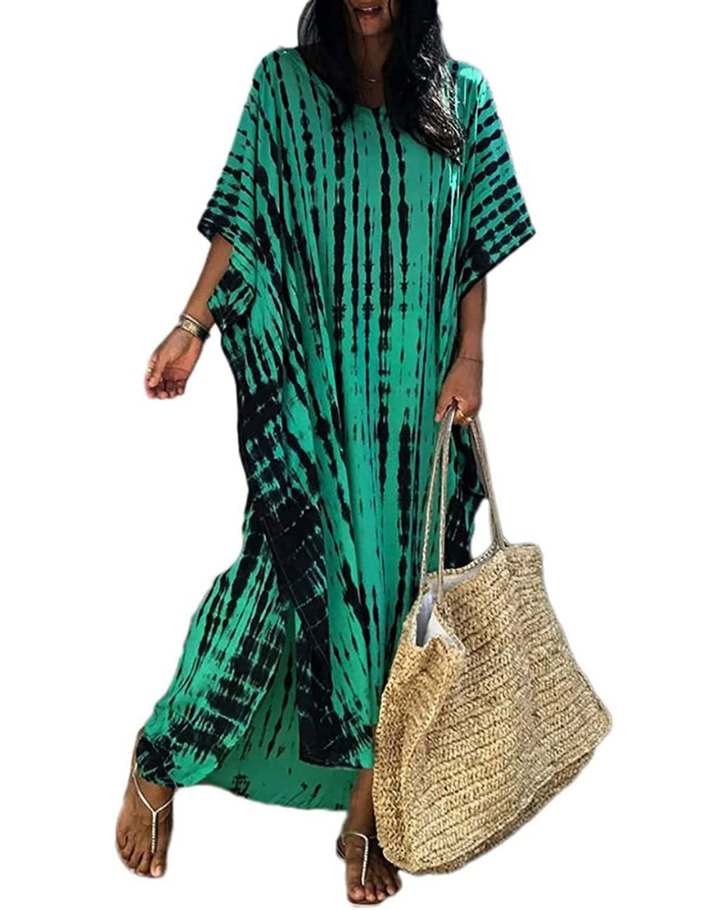 Isabelle Vestido Kaftán Maxi Mujer – Rayon Ligero con V-Cuello y Cinturón