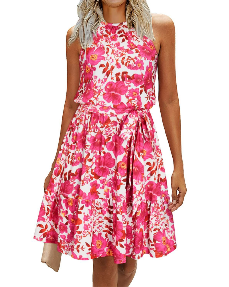 Sienna Vestido Halter Mujer – Sin Mangas con Cinturón y Corte Fluido