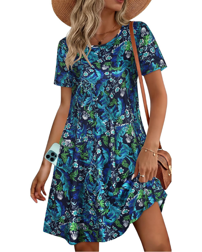 Nora Vestido Camiseta Mujer – Manga Corta con Bolsillos y Corte Fluido