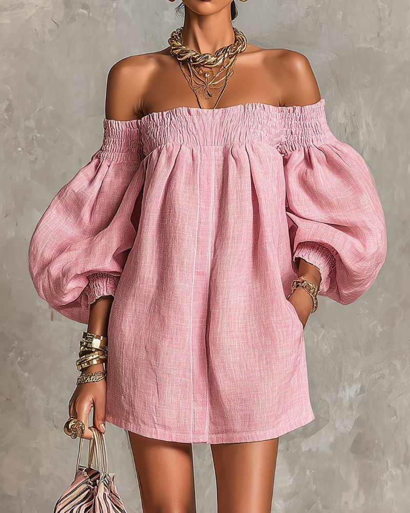Paisley Vestido Mini Mujer – Hombros Descubiertos, Mangas Farol y Corte A