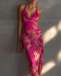 Vivienne Vestido Floral Mujer – Corte Ajustado, Escote Drapeado y Fruncido Lateral