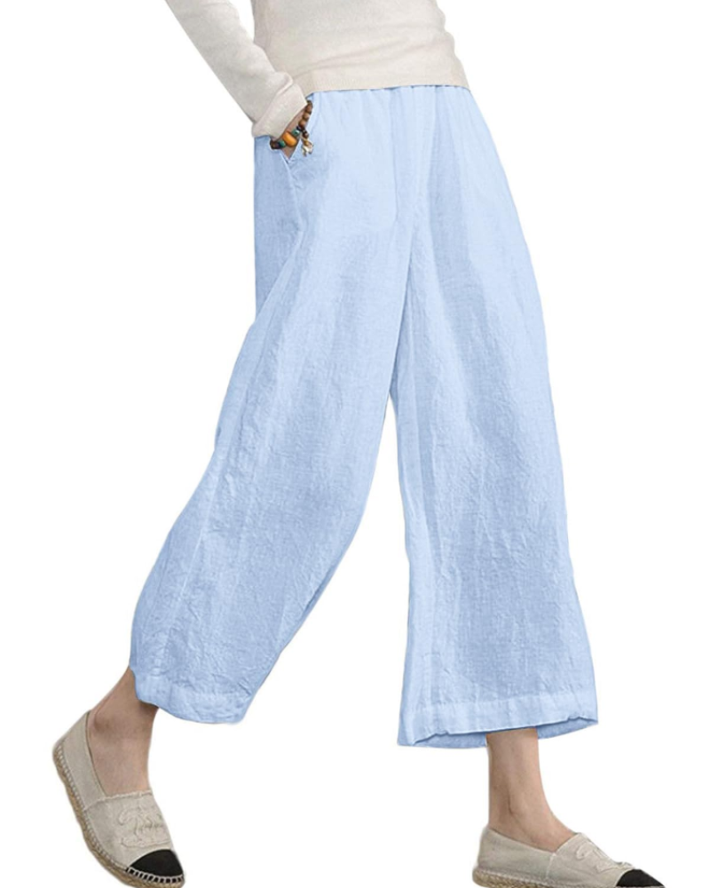 Piper Pantalón Algodón Mujer – Pierna Ancha con Cintura Elástica y Bolsillos