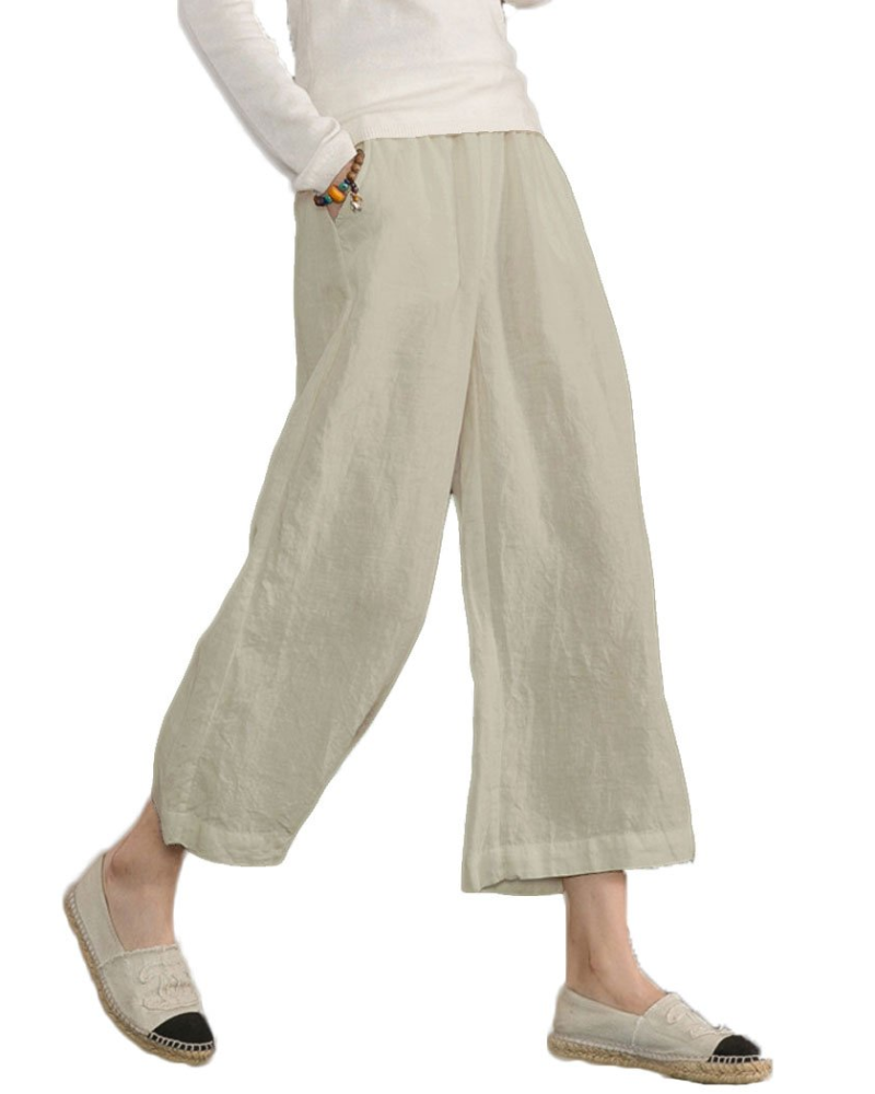 Piper Pantalón Algodón Mujer – Pierna Ancha con Cintura Elástica y Bolsillos