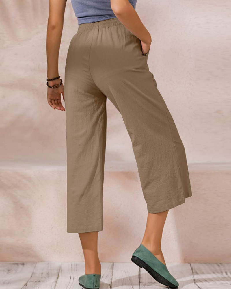 Piper Pantalón Algodón Mujer – Pierna Ancha con Cintura Elástica y Bolsillos
