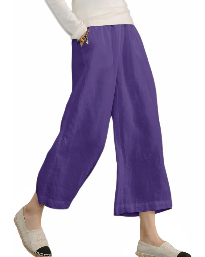 Piper Pantalón Algodón Mujer – Pierna Ancha con Cintura Elástica y Bolsillos