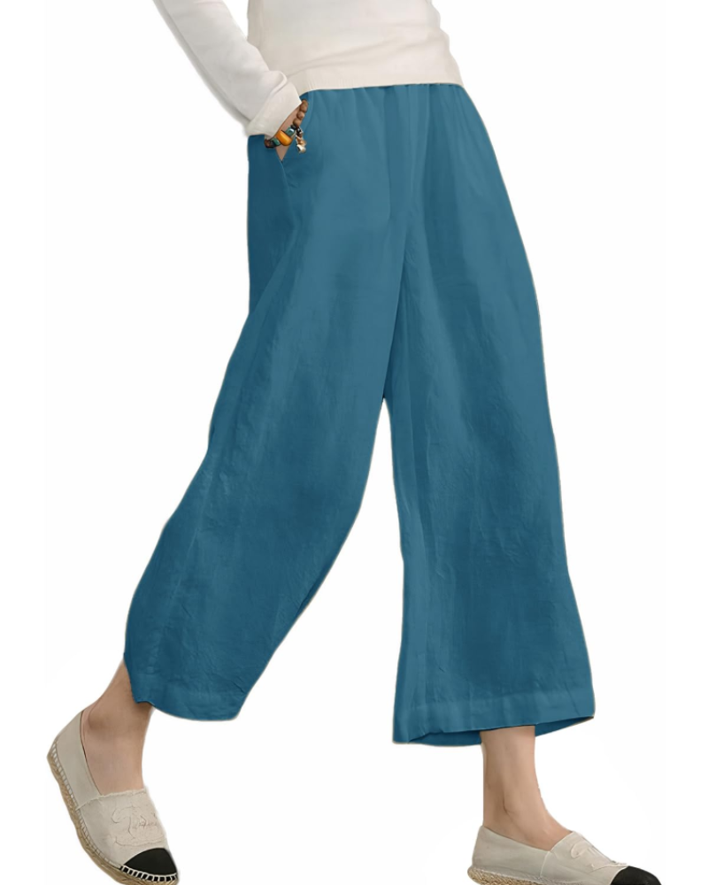 Piper Pantalón Algodón Mujer – Pierna Ancha con Cintura Elástica y Bolsillos