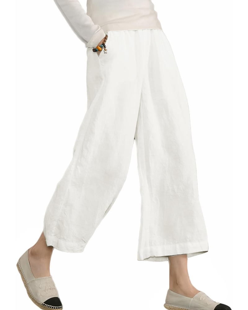 Piper Pantalón Algodón Mujer – Pierna Ancha con Cintura Elástica y Bolsillos