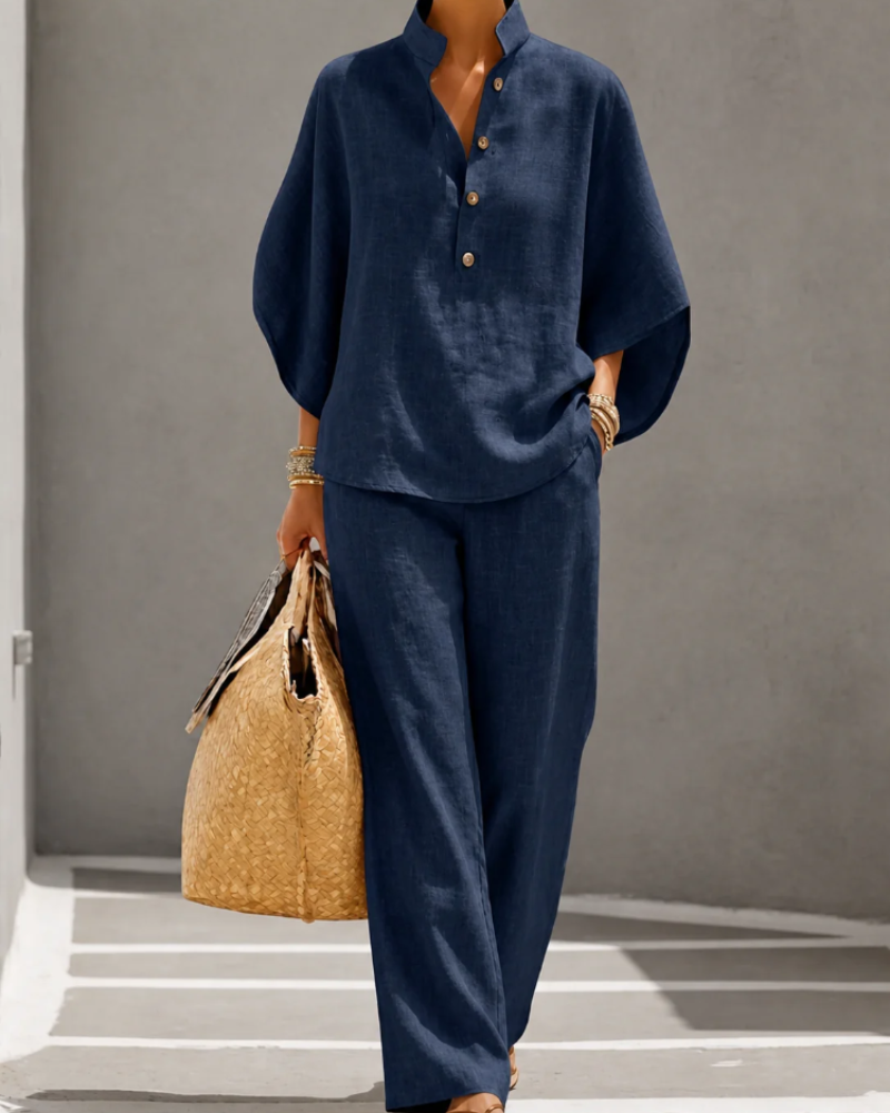 Winona Conjunto Palazzo Mujer – Camisa Relajada y Pantalón de Cintura Alta