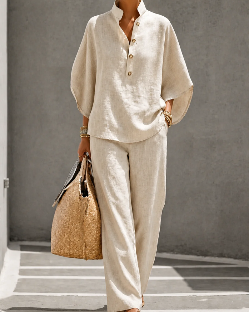 Winona Conjunto Palazzo Mujer – Camisa Relajada y Pantalón de Cintura Alta