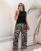 Natalie Conjunto de Dos Piezas para Mujer – Top Sin Mangas de Cuello Alto y Pantalón Palazzo Estampado