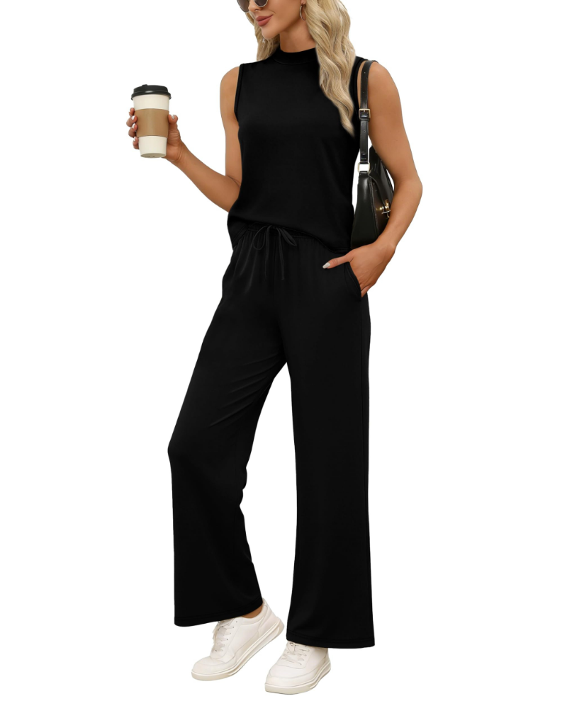Natalie Conjunto de Dos Piezas para Mujer – Top Sin Mangas de Cuello Alto y Pantalón Palazzo Estampado