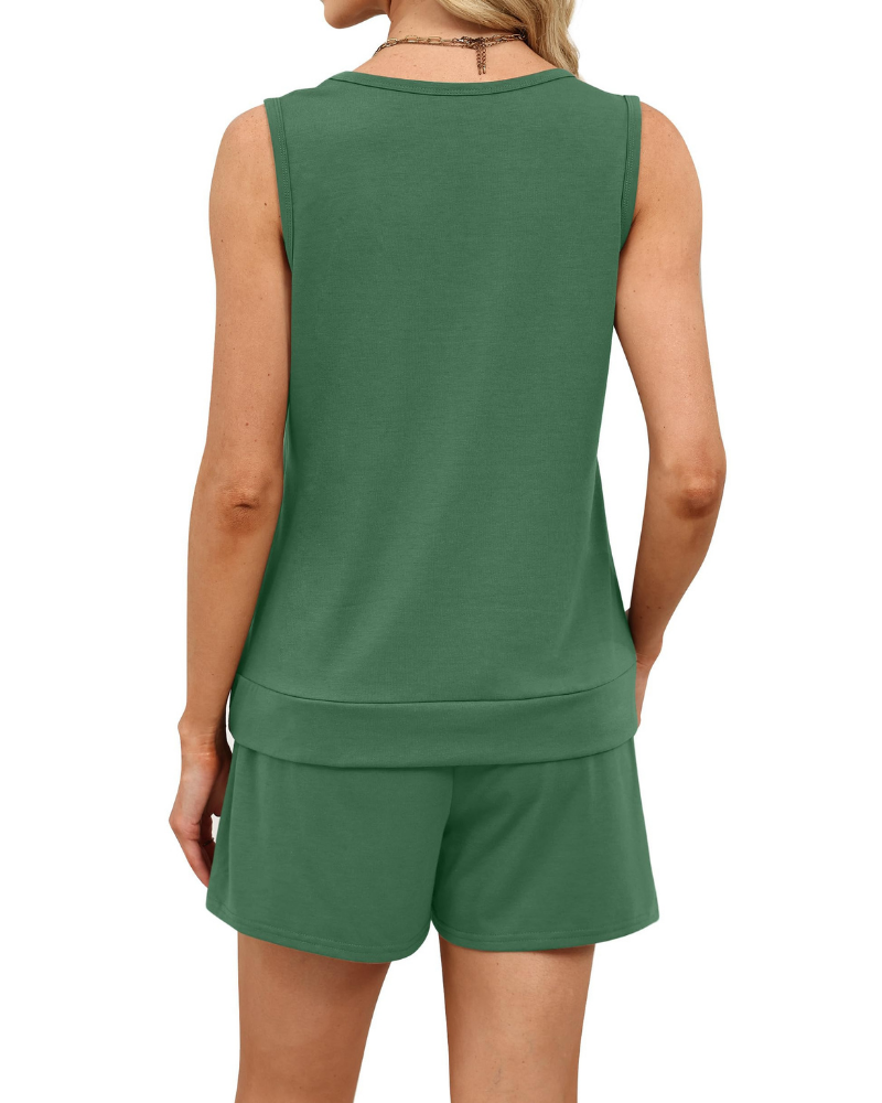 Audrey Conjunto Lounge Mujer – Top Sin Mangas y Shorts con Bolsillos