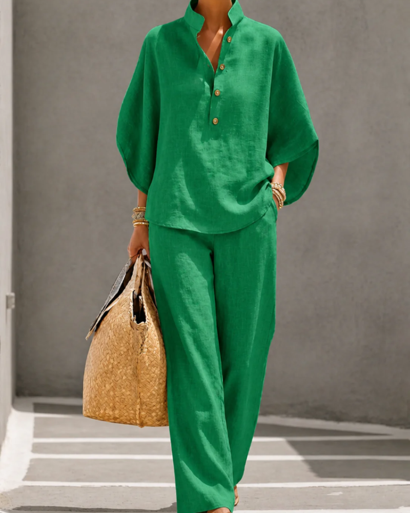 Marlowe Conjunto Palazzo Mujer – Camisa con Botones y Pantalón de Cintura Alta