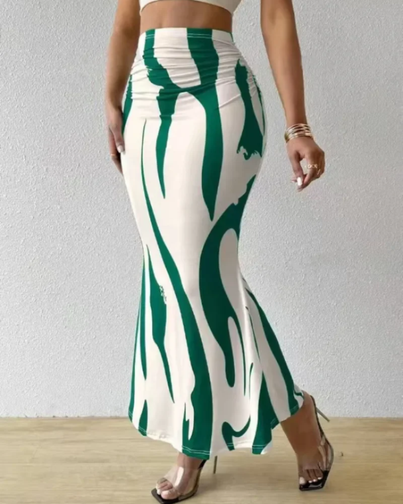 Meredith Falda Maxi Mujer – Cintura Alta, Estampado Abstracto y Caída Fluida