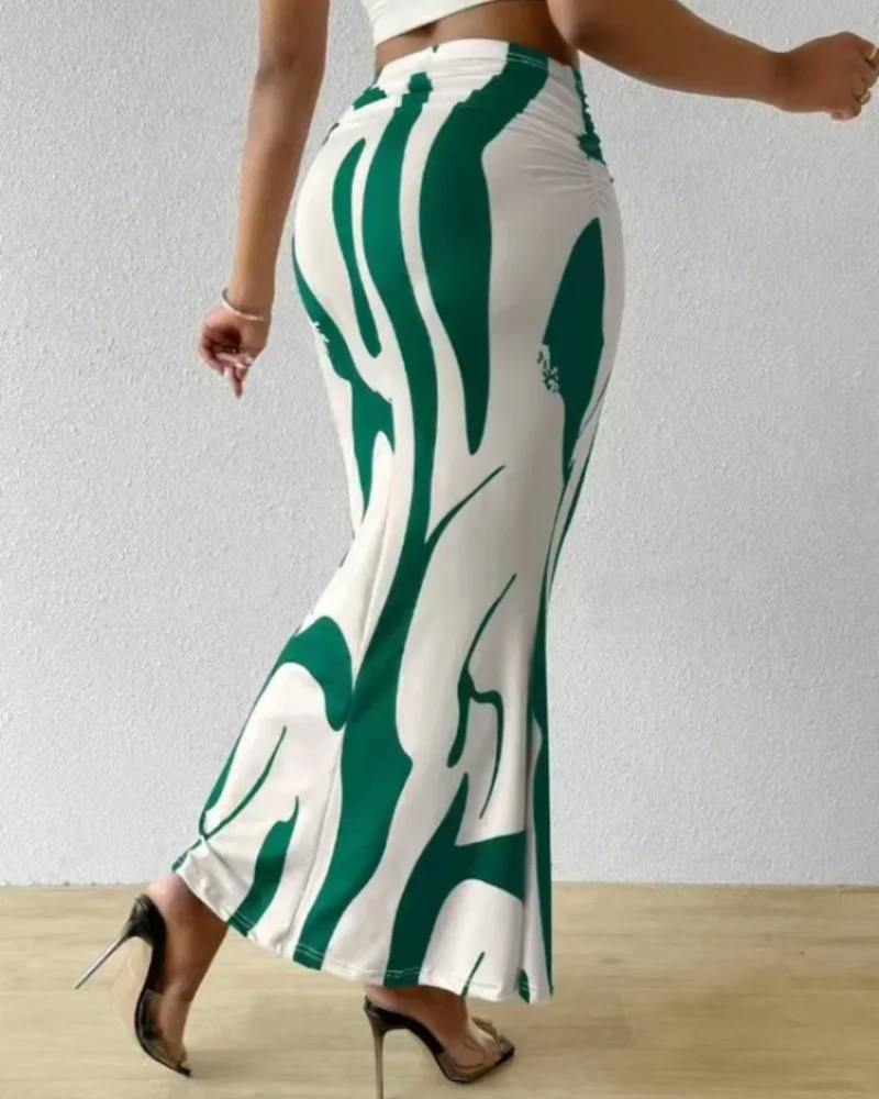 Meredith Falda Maxi Mujer – Cintura Alta, Estampado Abstracto y Caída Fluida