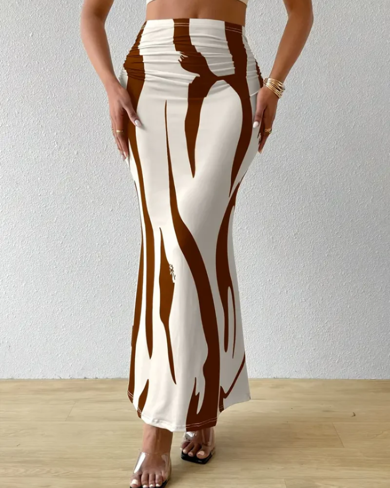 Meredith Falda Maxi Mujer – Cintura Alta, Estampado Abstracto y Caída Fluida