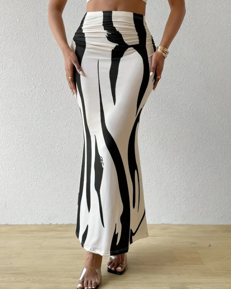 Meredith Falda Maxi Mujer – Cintura Alta, Estampado Abstracto y Caída Fluida