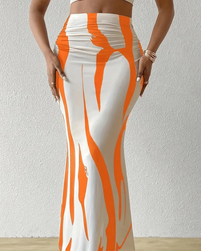Meredith Falda Maxi Mujer – Cintura Alta, Estampado Abstracto y Caída Fluida
