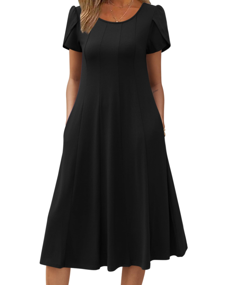 Harper Vestido Midi Mujer – Corte Línea A, Manga Corta, Bolsillos y Estampado Floral