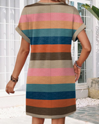 Robe T-shirt Camille Femme – Col en V, Manches Courtes, Poches et Tissu Élastique