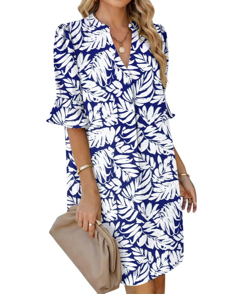 Juliet Vestido Camisero Mujer – Cuello en V, Mangas Volantes, Corte Línea A y Bolsillos