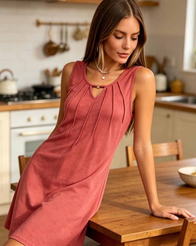 Robe Mini Florale Evelyn Femme – Col V, Sans Manches, Boutons et Coupe Ligne A