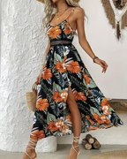 Paige Robe Maxi Fleurie Femme – Bretelles Fines, Col U et Silhouette Fluide