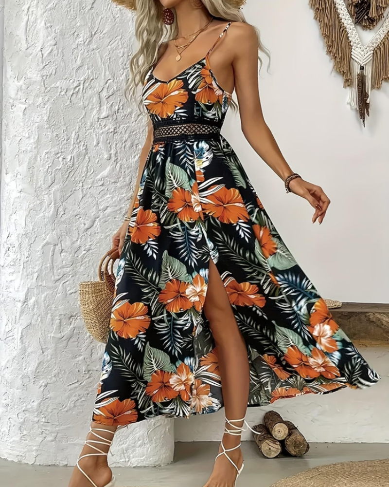 Paige Robe Maxi Fleurie Femme – Bretelles Fines, Col U et Silhouette Fluide