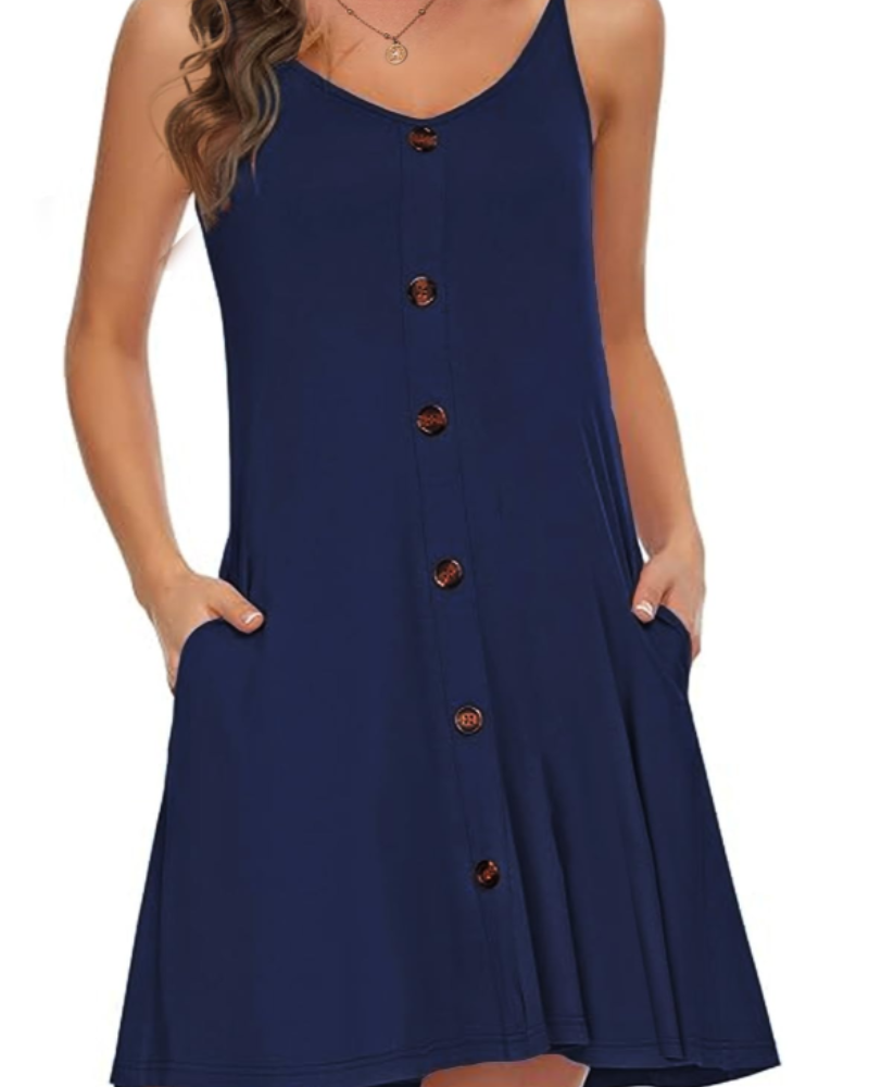 Nora Vestido Playa Mujer – Tirantes Ajustables, Botones, Bolsillos y Cuello en V