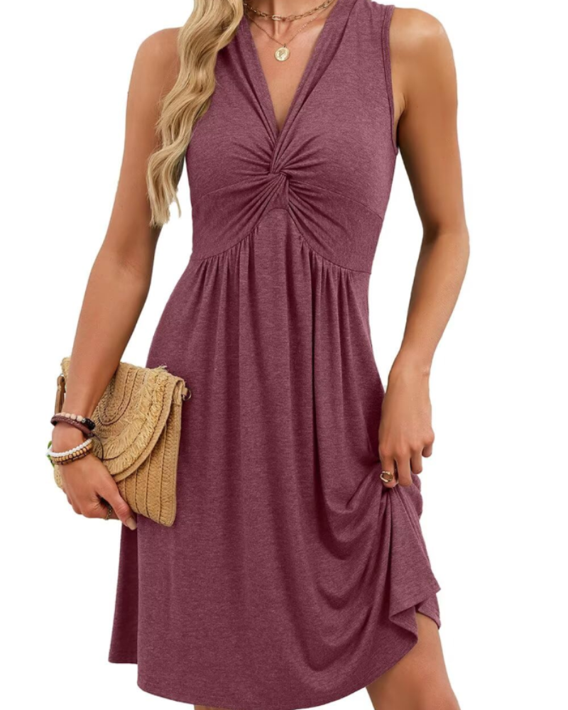 Keira Vestido Mini Mujer – Cuello V Profundo, Lazo Frontal y Corte Línea A