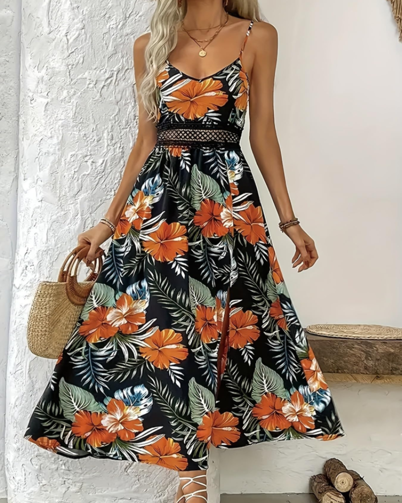 Paige Robe Maxi Fleurie Femme – Bretelles Fines, Col U et Silhouette Fluide