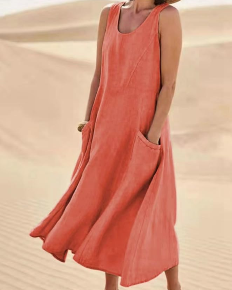 Lydia Vestido Maxi Mujer – Sin Mangas, Corte Holgado y Bolsillos Laterales