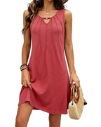 Robe Mini Florale Evelyn Femme – Col V, Sans Manches, Boutons et Coupe Ligne A