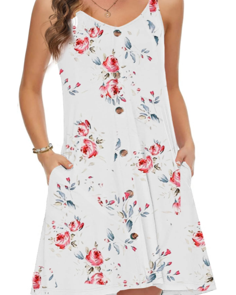 Nora Vestido Playa Mujer – Tirantes Ajustables, Botones, Bolsillos y Cuello en V