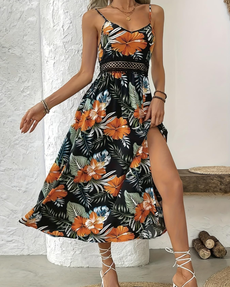 Paige Robe Maxi Fleurie Femme – Bretelles Fines, Col U et Silhouette Fluide