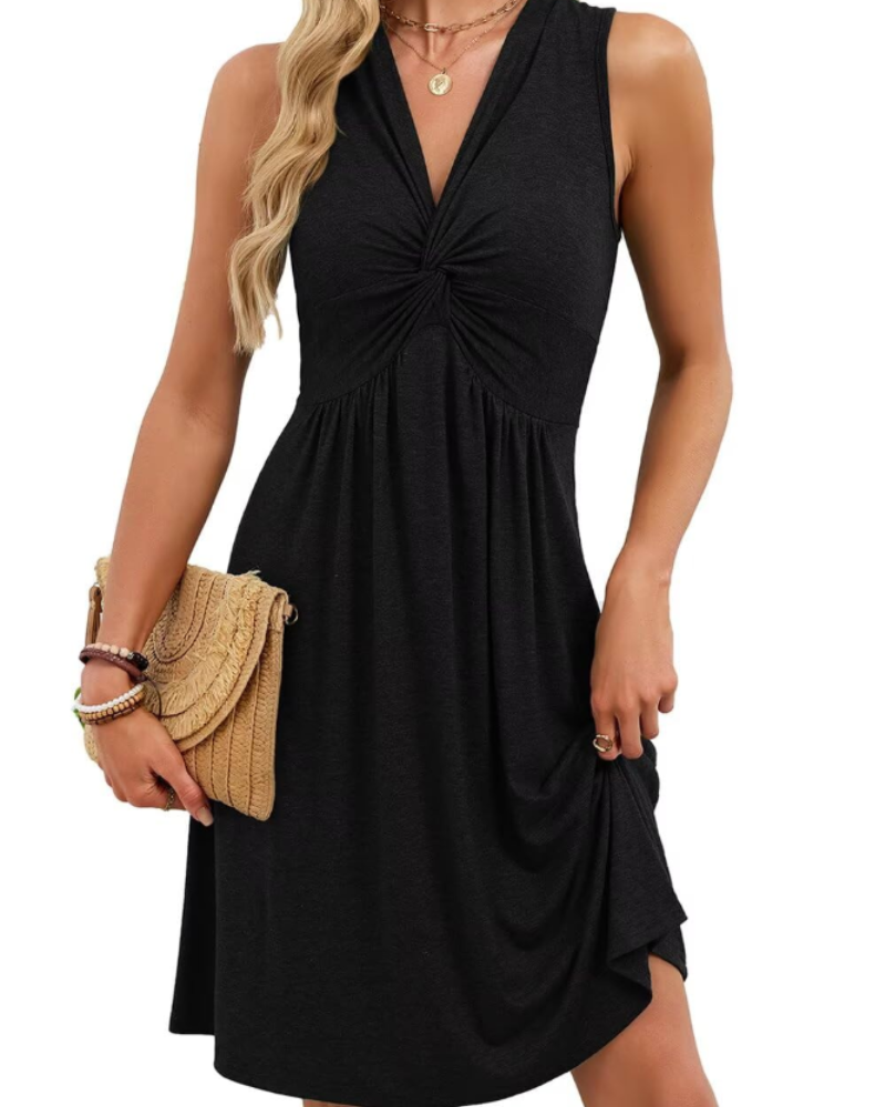 Keira Vestido Mini Mujer – Cuello V Profundo, Lazo Frontal y Corte Línea A