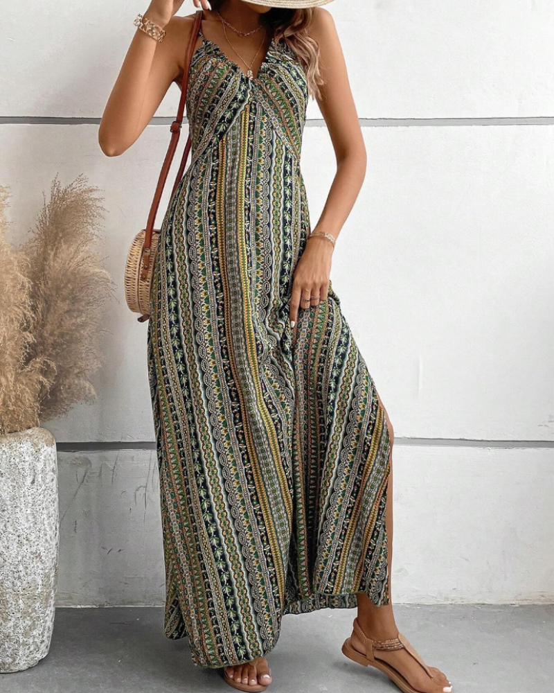 Robe Maxi Bohème pour Femme Amelia – Robe d'Été Sans Manches à Col V pour la Plage