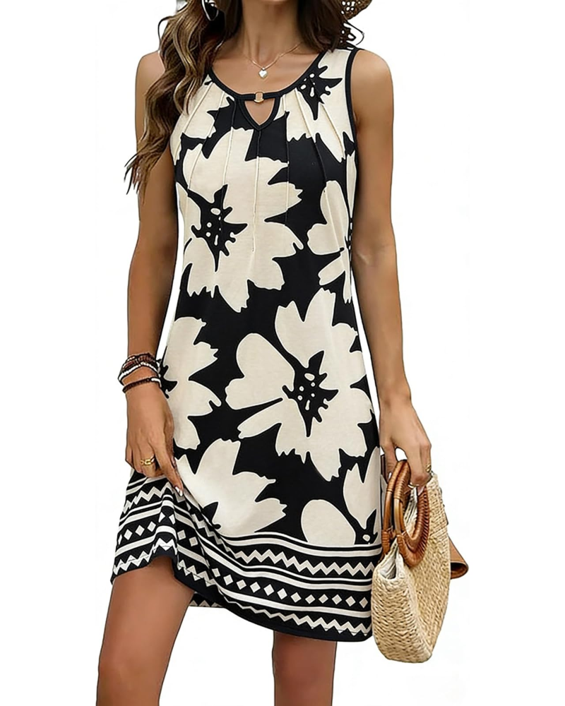 Evelyn Vestido Mini Floral Mujer – Cuello en V, Sin Mangas, Botones y Corte Línea A