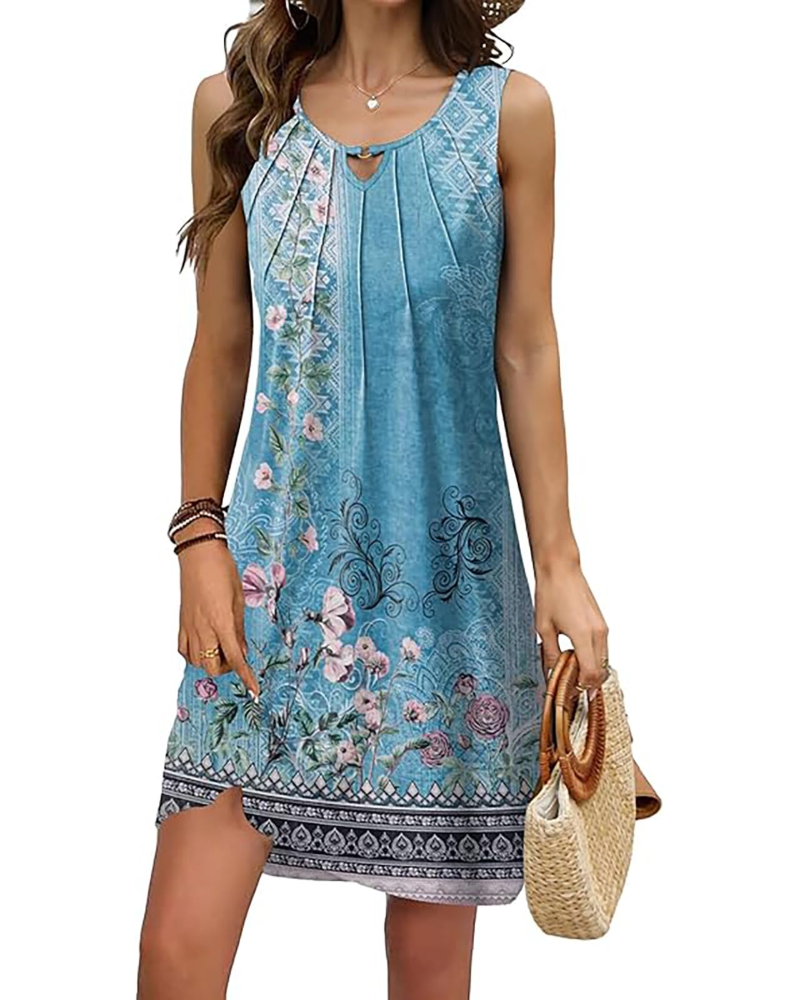 Evelyn Vestido Mini Floral Mujer – Cuello en V, Sin Mangas, Botones y Corte Línea A