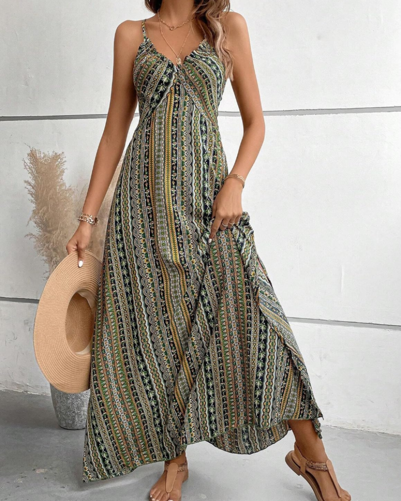 Robe Maxi Bohème pour Femme Amelia – Robe d'Été Sans Manches à Col V pour la Plage