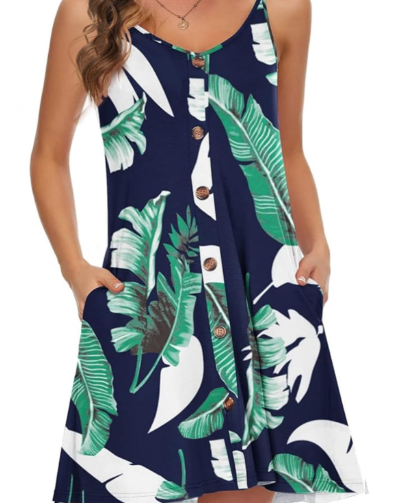 Nora Vestido Playa Mujer – Tirantes Ajustables, Botones, Bolsillos y Cuello en V