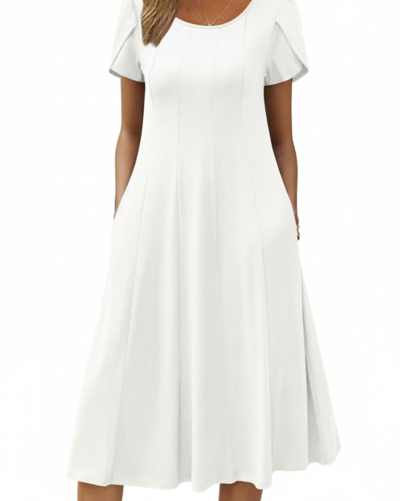 Harper Vestido Midi Mujer – Corte Línea A, Manga Corta, Bolsillos y Estampado Floral