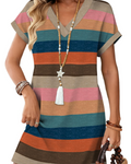 Robe T-shirt Camille Femme – Col en V, Manches Courtes, Poches et Tissu Élastique