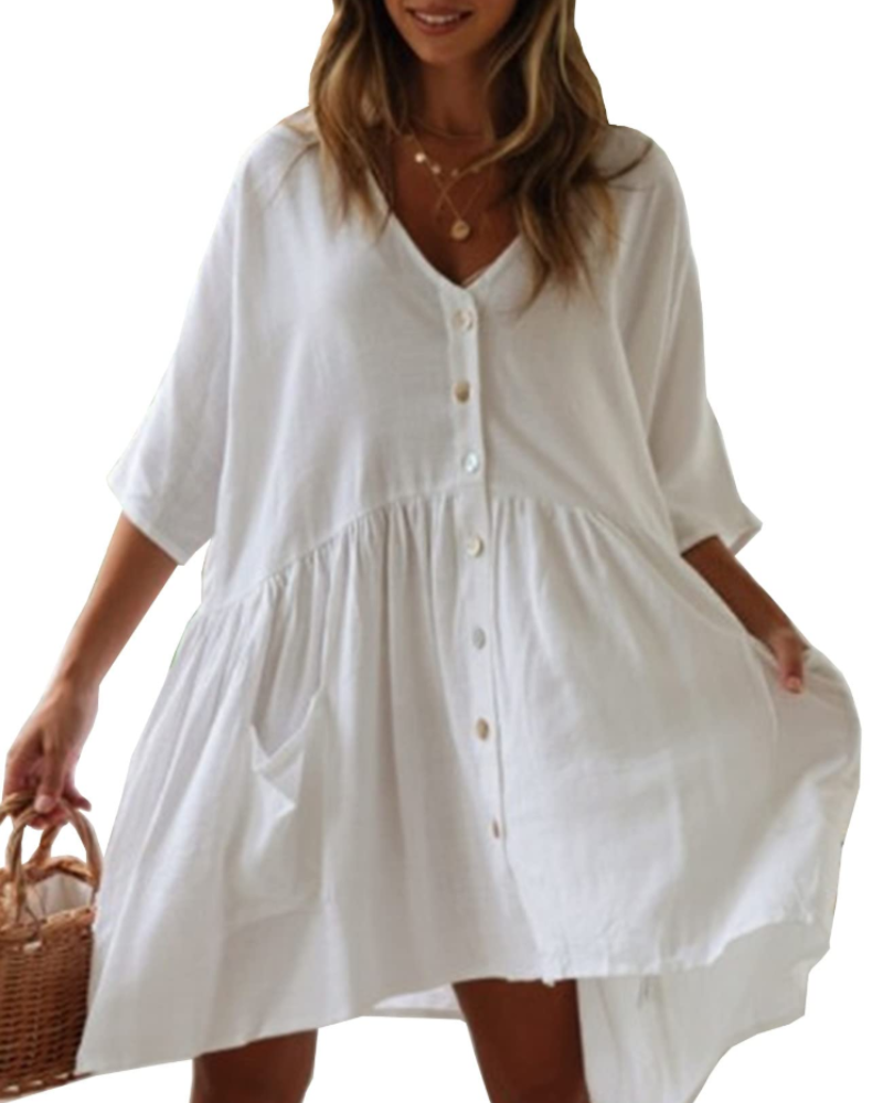 Naomi Vestito da Spiaggia Donna – Rayon Leggero, Scollo a V, Tasche e Taglio Oversize