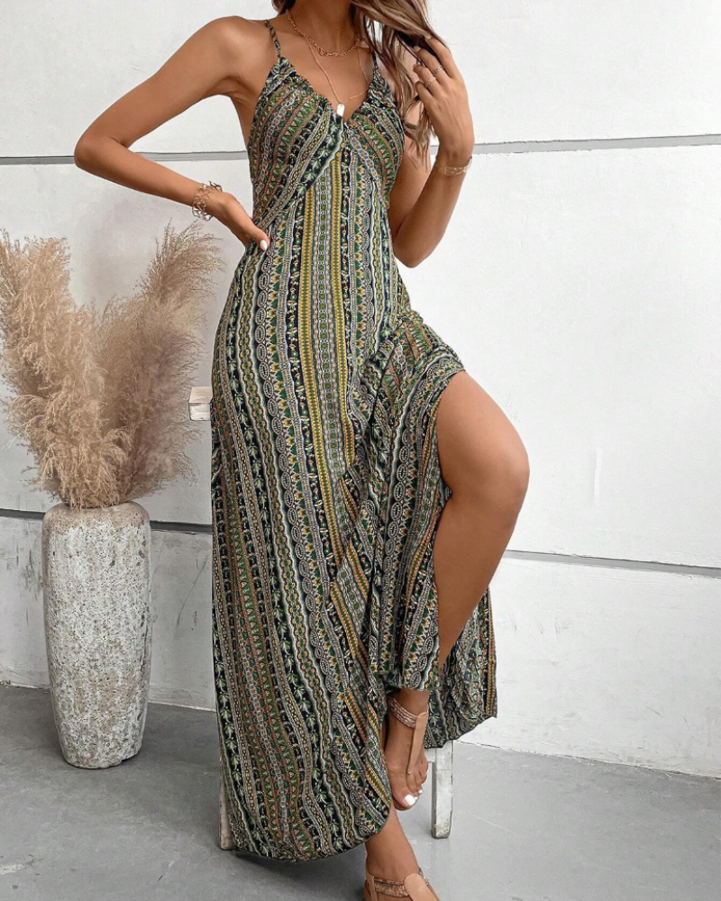 Robe Maxi Bohème pour Femme Amelia – Robe d'Été Sans Manches à Col V pour la Plage